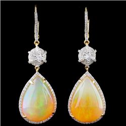 18K Gold 18.53ct Opal & 0.95ct Diamond Earrings