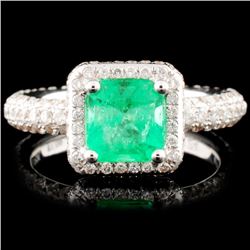 18K Gold 1.09ct Emerald & 1.24ctw Diamond Ring