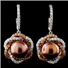 Image 1 : 14K Gold 9.5MM Pearl & 1.99ct Fancy Diamond Earrin