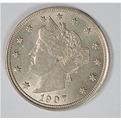 1907 LIBERTY NICKEL, CHOICE BU