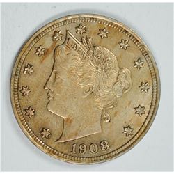 1908 LIBERTY NICKEL, CHOICE BU