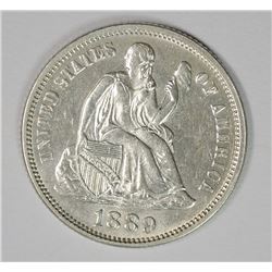 1889 SEATED LIBERTY DIME, CHOICE BU