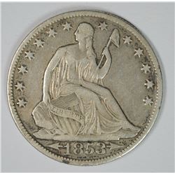 1853-O WITH ARROWS & RAYS SEATED HALF DOLLAR,  VF+