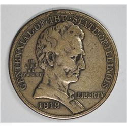 1918 LINCOLN ILLINOIS COMMEMORATIVE HALF DOLLAR, XF/AU