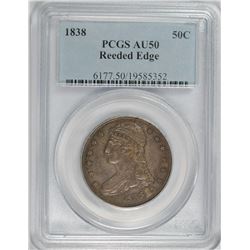 1838 REEDED EDGE BUST HALF PCGS AU-50