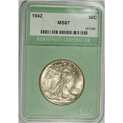 1942 WALKING LIBERTY HALF DOLLAR,  NTC SUPERB GEM BU