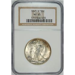1945-D WALKING LIBERTY HALF DOLLAR, NGC MS-65