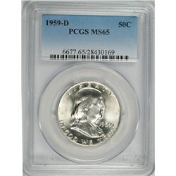 1959-D FRANKLIN HALF DOLLAR, PCGS MS-65  BLAST WHITE