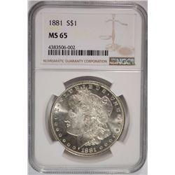 1881 MORGAN SILVER DOLLAR, NGC MS-65
