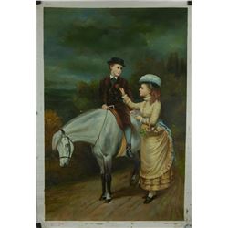 Europian Oil Painting Lady With Horse On Canvas
