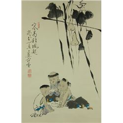 Watercolour on Paper Scroll Fan Zeng 1938-