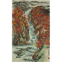 Watercolour on Paper Scroll Guan Shanyue 1912-2000
