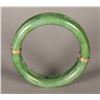 Image 2 : Chinese Double 14K Gold Linked Green Jade Bangle