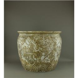 Qing Period Han Style Large Jade Carved Fish Jar