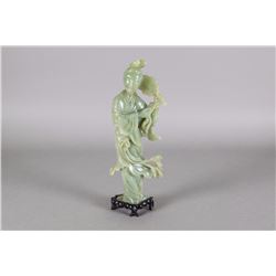 Qing Period Chinese Apple Green Jade Carved Girl