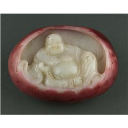 Large White Jade Pebble Boulder Carved Buddha