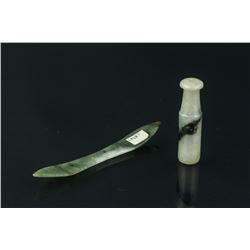 2 Pc Green Jadeite Smoke Pipe & Hair Ornament