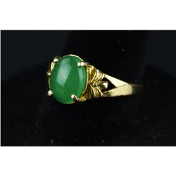 Chinese Fine Emerald Green Jadeite Ring 14K