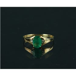 Stamped 10K Gold Emerald & Diamond Ring