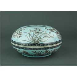 Chinese Grisaille Porcelain Box w/ Cover Cixi Mark