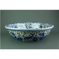 Chinese Blue and White Porcelain Basin Qianlong MK