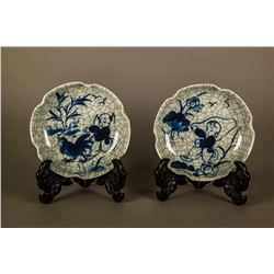 Pairs Blue & White Crackle Glazed Procelain Plates