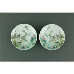 Pair of Republic Porcelain Saucers Qianlong Mark