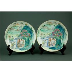 Pair Famille Verte Porcelain Saucers Mark on Base