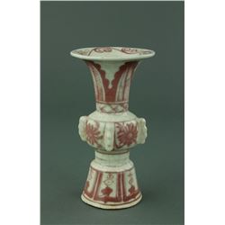 Chinese Copper Red Ming Style Porcelain Gu Vase