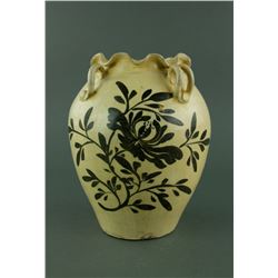 14/15th C. Brown Painted Four Ears Porcelain Jar