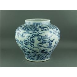 Yuan/Ming Period Rare Blue & White Porcelain Jar