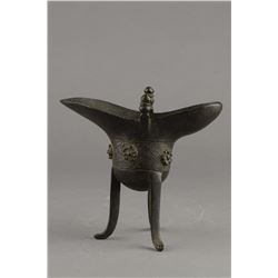 Chinese Bronze Ritual Tripod Jue Wine Vessel