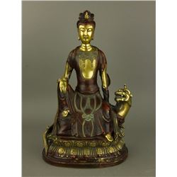 Ming 16/17th C. Bronze w/ Red Lacquer Figure