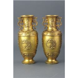 Pair of Chinese Gilt Bronze Vases Yongzheng Mk