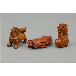 19th Century Three (3) Japanese Boxwood Netsuke
