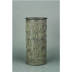 Chinese Old Bamboo Carved Pattern Brush Pot