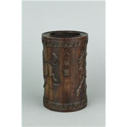 Chinese Rosewood Carved Eight Horse Brush Pot