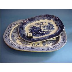 2 Blue And White Meat Plates (1 A/F)...