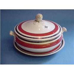 Quantity Orange And Blue Rimmed "Bisto" Dinnerware To Include Tureens,...
