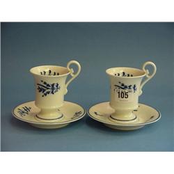 2 Porcelain Blue And White Limoges Cups And Saucers...