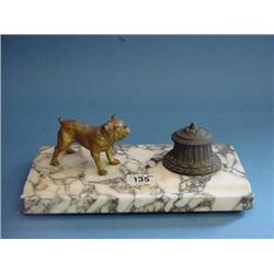 Marble Desk Stand With Cast Metal Bulldog Figure...