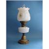 Image 1 : White Glass Fonted Oil Lamp With Shade, Ornate Brass Base, Double...