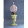 Image 1 : Green Glass Hand Decorated Oil Lamp With Etched Glass Shade...