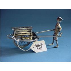 Chinese Silver Figure Of Man And Barrow...