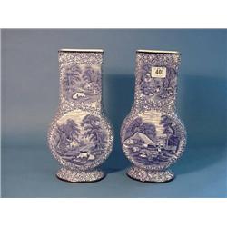 Pair James Kent "Fenton Ye Olde Foley Ware" Blue And White Vases...