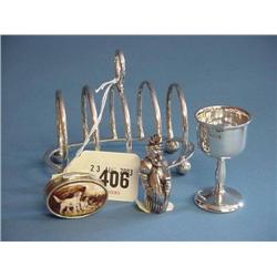 Silver Toast Rack, Miniature Goblet And Silver Snuff Box And "Punch"...
