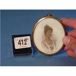 Miniature Portrait Of Lady Oval Gilt Frame 2.75" X 2.375"...