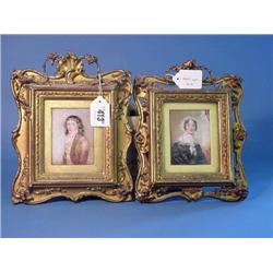 Two Paintings "Lady" And "Young Man" In Gilt Frames 3.5" X 2.5"...