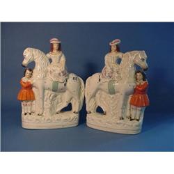 Staffordshire Flatback Figures Group "Lady On Horse With Boy" (One...
