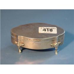 Small Silver Jewel Box On Four Feet 3.75" X 2.5" Mark  Rubbed...